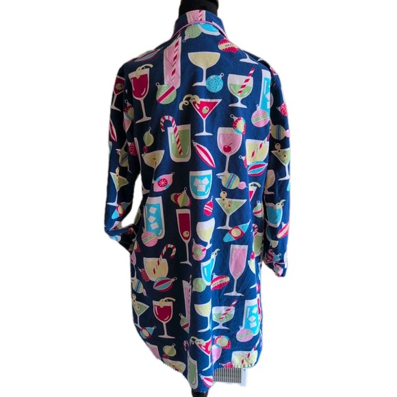 Nick and Nora Night Shirt Gown Sz Med Blue Christmas Martini Flannel Pockets EUC - Picture 3 of 8